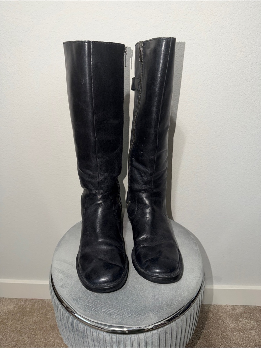 Born Black wide calf  Leather Knee Zip Boots